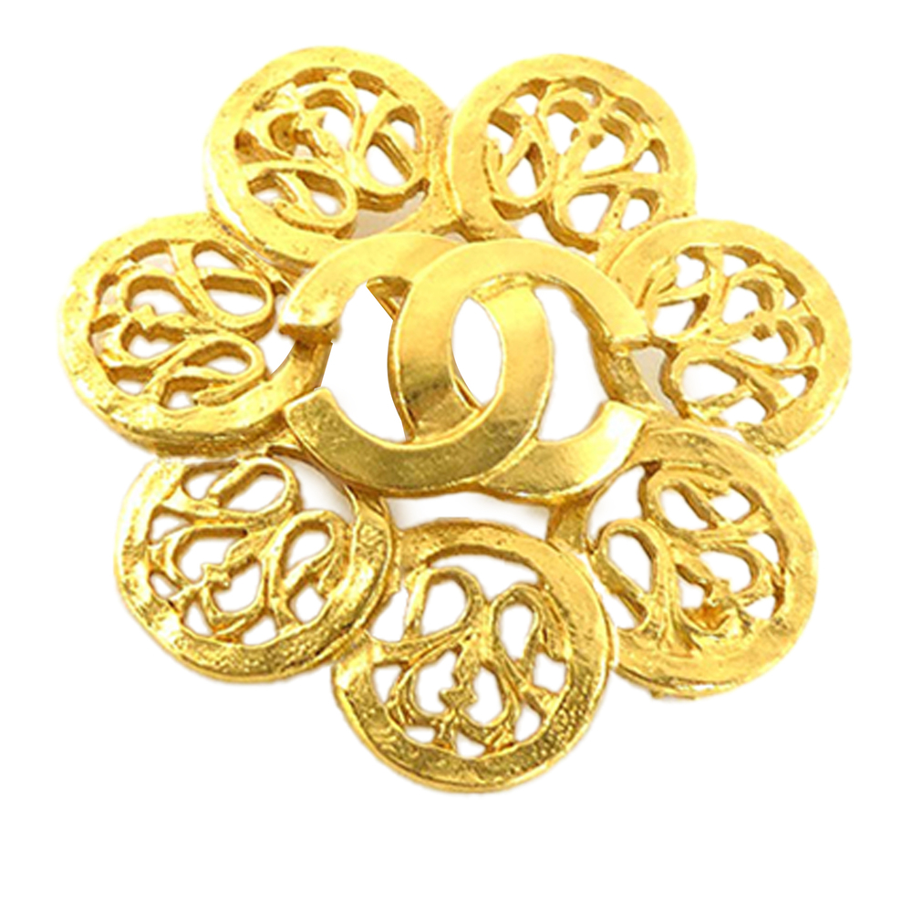 Pre-Loved Chanel CC Gold Plated Flower Brooch
